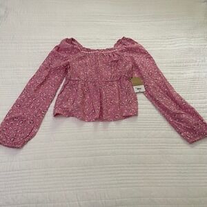 Thereabouts Girls Pink Floral Peplum Top Long Sleeve Lace Trim Size L 14 NEW